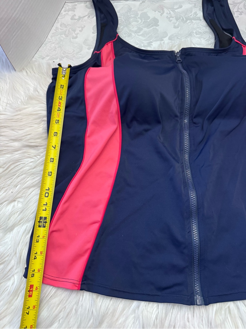 Aqua belle Swimsuits For All 26W Colorblock Navy Blue Pink Full Zip Tankini New - Picture 10 of 15